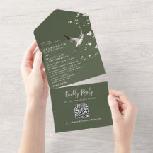 Casamento Código QR Floral Chinoiserie Verde Oliva