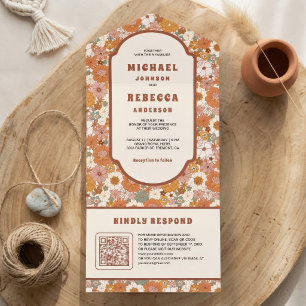 Casamento Código QR Floral Colorido Groovy dos Ano