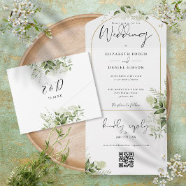 Casamento Código QR Floral de Arcada de Ouro Elega