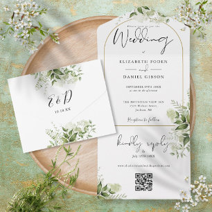 Casamento Código QR Floral de Arcada de Ouro Elega