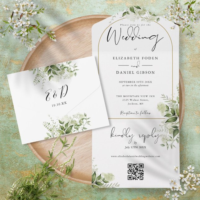 Casamento Código QR Floral de Arcada de Ouro Elega (Criador carregado)