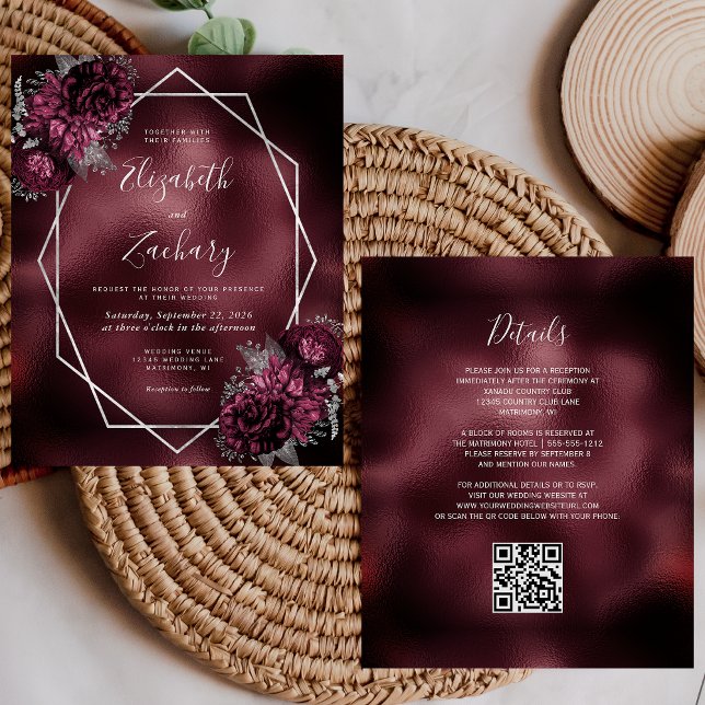 Casamento Código QR Floral em Folha de Prata de Bo (Criador carregado)