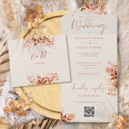 Casamento Código QR Floral Outono Rústico