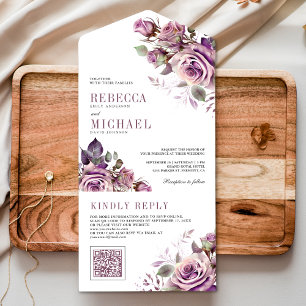 Casamento Código QR Floral Roxo Empoeirado