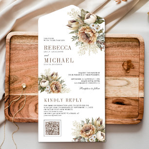 Casamento Código QR Floral Terroso Neutro Boho