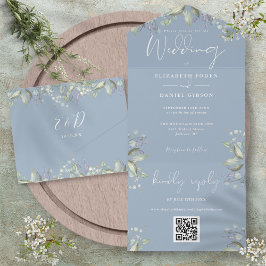 Casamento Código QR Floral Verde Azul Empoeirado e