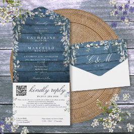 Casamento Código QR Floral Verde Azul Rústico em M