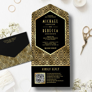 Casamento Código QR Geométrico Art Déco Ouro Preto
