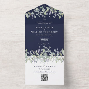 Casamento Código QR Monograma Azul Naval Flor de L