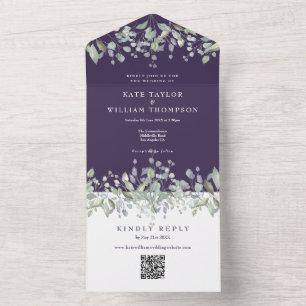 Casamento Código QR Monograma Roxo Flor de Lilás