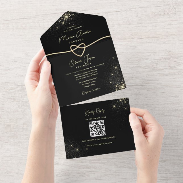 Casamento Código QR Ouro Preto Luxo (Aba destacável)