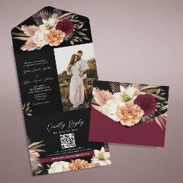 Casamento Código QR Preto Burgundy