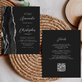 Casamento Código QR Preto Escuro Ágata Prata Orçam