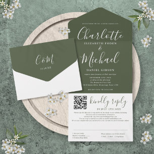 Casamento Código QR Script Assinatura Verde Oliva