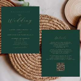 Casamento Código QR Verde Esmeralda Rótulo Dourado