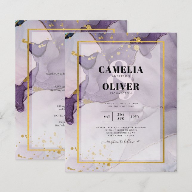 Casamento com Abstrato de Tinta Dourada de Álcool  (Frente/Verso)