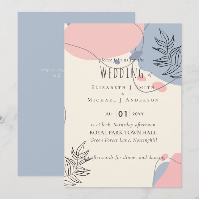 Casamento com Abstrato moderno japonês escandinavo (Frente/Verso)