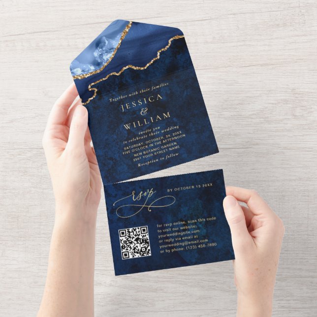 Casamento com Agata Azul Marble, Marinho moderno (Aba destacável)