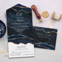 Casamento com Agata Azul Marinho Monograma Elegant