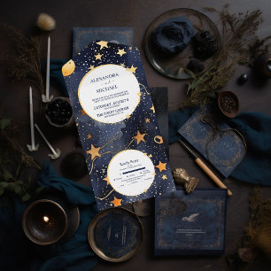 Casamento com Aquarela Azul e Dourado Místico da M