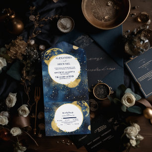 Casamento com Aquarela Azul e Dourado Místico da M