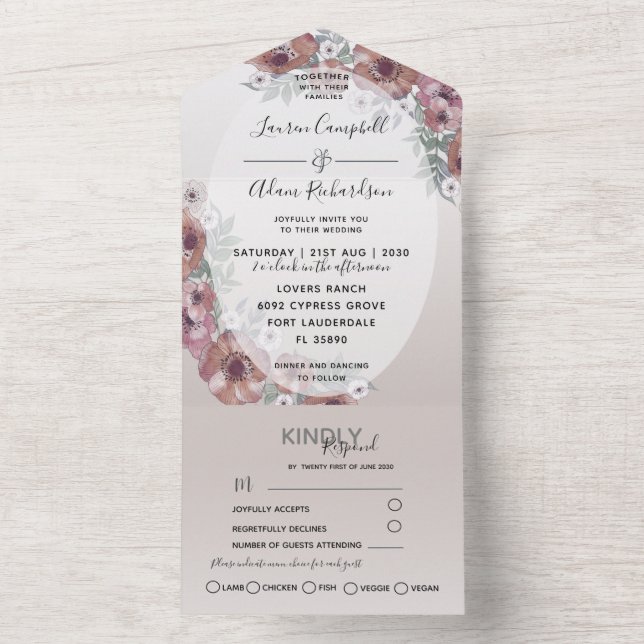 Casamento com Aquarela Floral Moderna Laranja Bege (Interno)