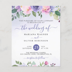 Casamento com Aquarela Floral Rosa Roxo dentro do