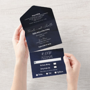 Casamento com Aquarela Moderna Azul Naval Temperam