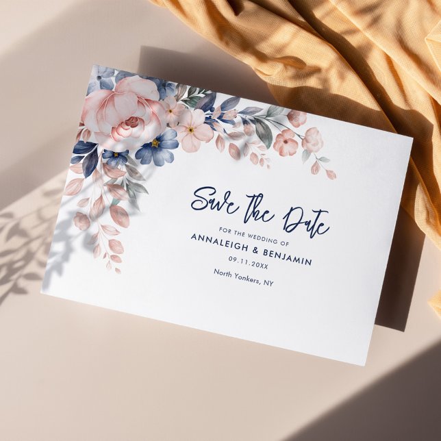 Casamento com Aquarela Rosa Floral Salva a Data (Botanical Floral Pink Script Wedding Save the Date Announcement)