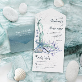 Casamento com Aquarelas Azuis de Praia do Oceano M