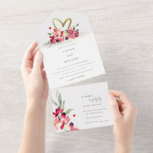 Casamento com Aquarelas Douradas Vermelhas de Cora