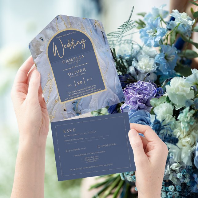 Casamento com Arca de Mármore Dourada Azul Moderno (Criador carregado)
