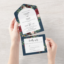 Casamento com Arco Floral Azul Azul Chic Burgundy