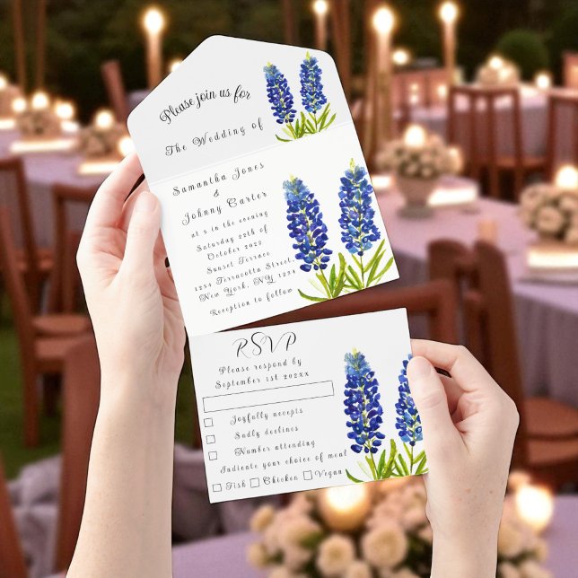 Casamento com Bluebonnets Lupine Blue Watercolor T (Criador carregado)