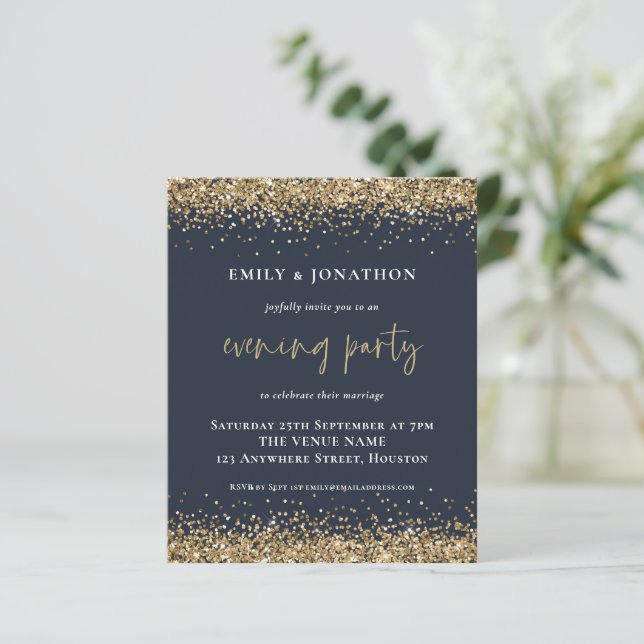 Casamento com Brilho Dourado Noite Azul-Marinho (Em pé/Frente)
