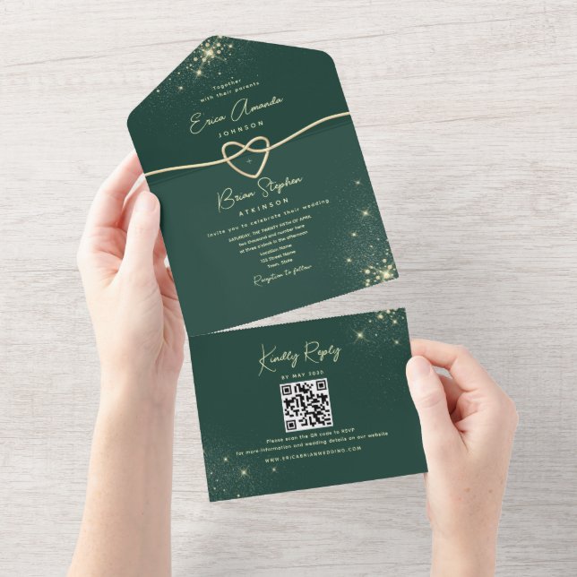 Casamento com Brilho Esmeralda e Dourado (Aba destacável)