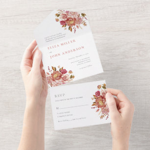 Casamento com Buquê Floral em Aquarela Elegante