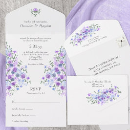 Casamento com Buquê Rosa de Jardim Azul Roxo