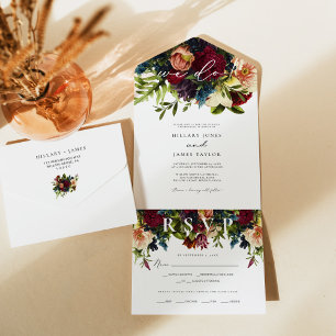 Casamento com Calliografia de Moody Floral Burgund