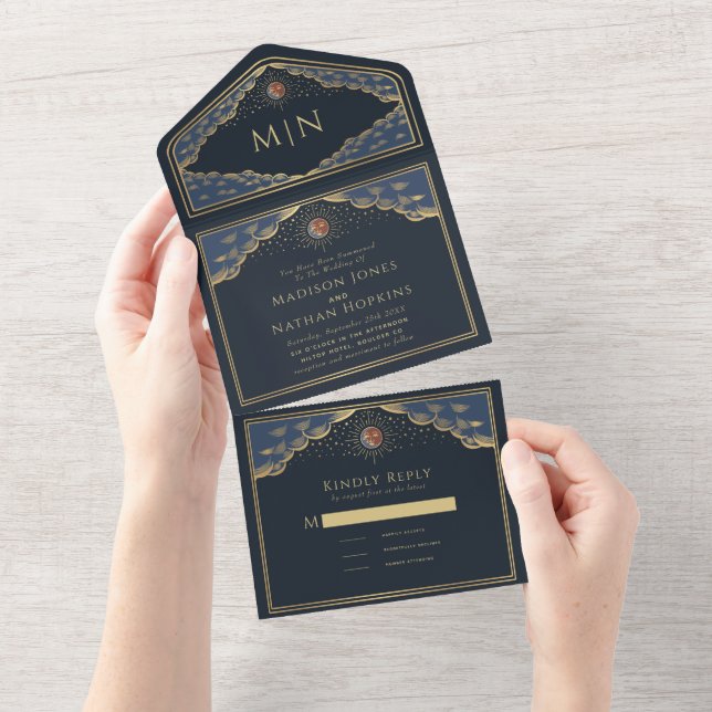 Casamento com cartão de tarô elegante e solar colo (Aba destacável)