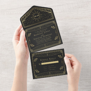 Casamento com Cartão Tarot Elegante de Folha de O