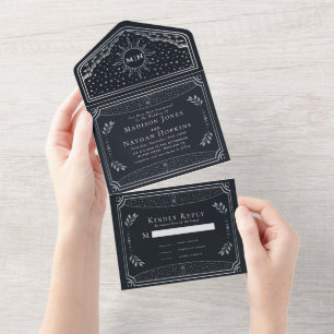 Casamento com Cartão Tarot Elegante Silver Foil