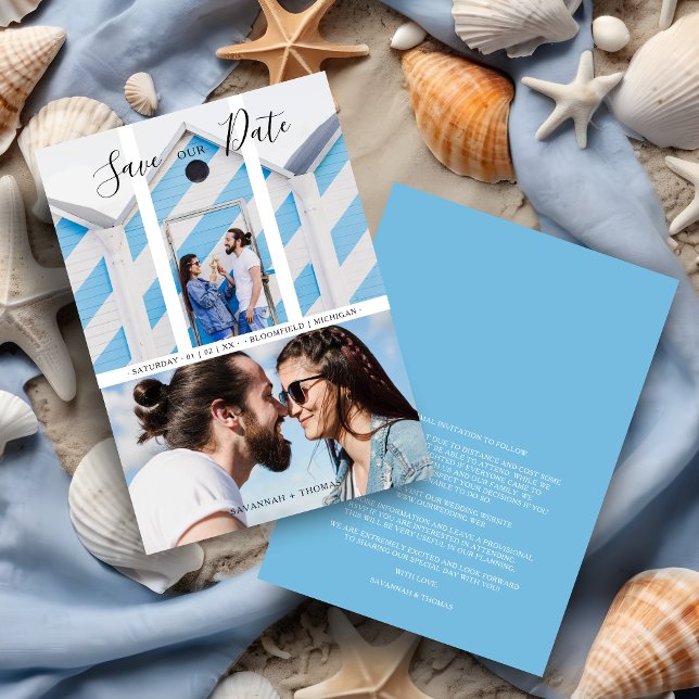 Casamento com Casal de Colagem Elegante Moderna 2  (Modern Elegant Collage 2 Photos Couple Wedding Save the Date. )