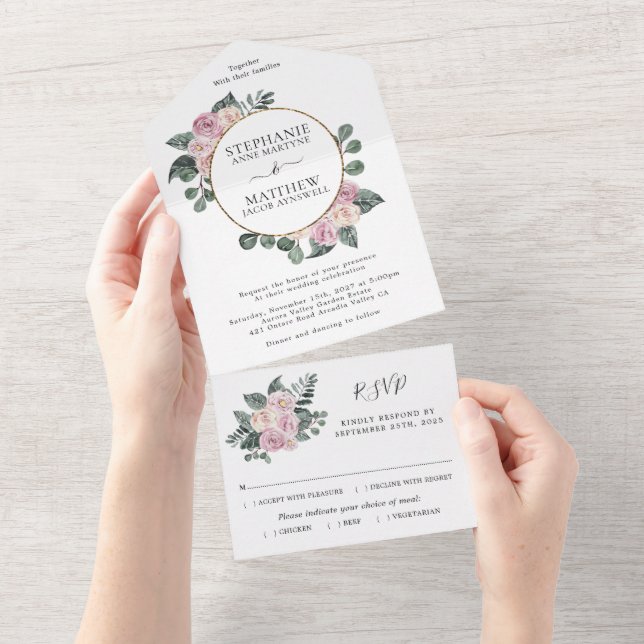 Casamento com Círculo Dourado Floral Dusty Rosa (Tearaway)