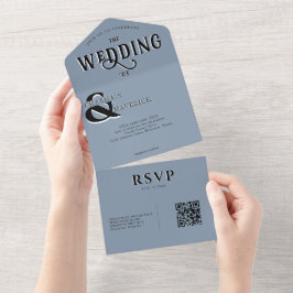 Casamento com Código QR Azul Elegante Moderno