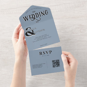 Casamento com Código QR Azul Elegante Moderno
