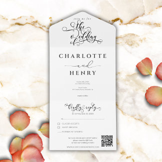 Casamento com Código QR Branco Elegante Minimalist