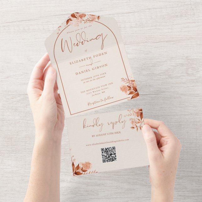 Casamento com Código QR de Arco Floral de Outono (Aba destacável)