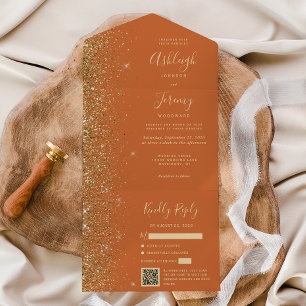 Casamento com Código QR de Dourado Laranja  Modern