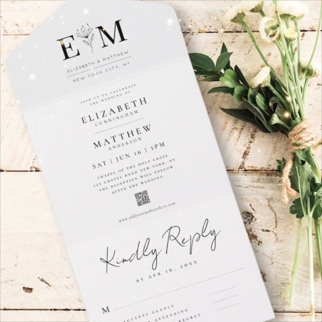Casamento com Código QR de Folhagem Mínima Moderna (Criador carregado)